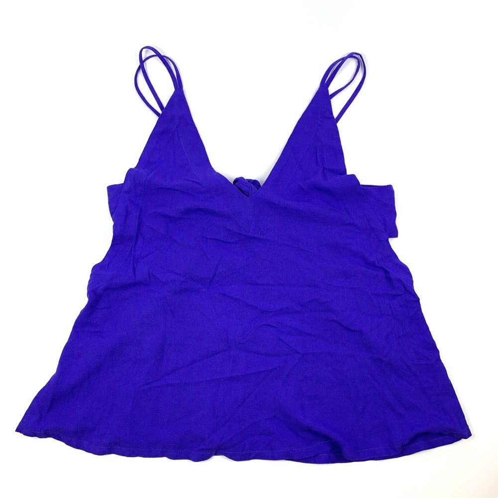 Lulus Adrift Tank Top Sz M Periwinkle Blue Tie Back Low Cut Boxy Festival BoHo